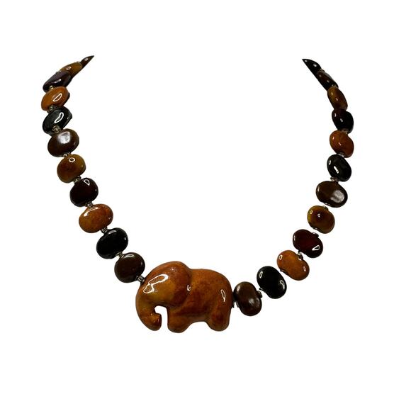 Kazuri ? Ceramic ? Brown Beaded Elephant Necklace Earthy Tribal Statement - Picture 2 of 6